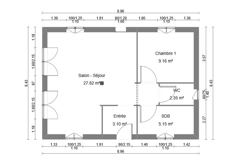 Plan 2D modèle de chalet en bois habitable