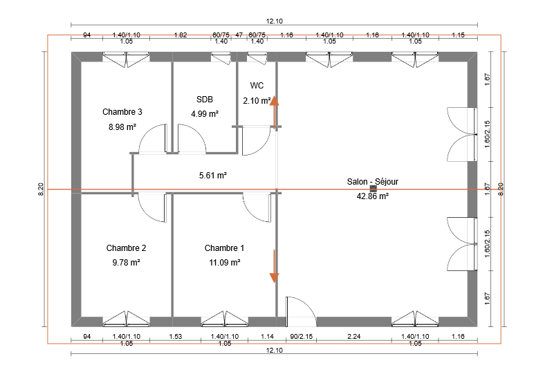 Plan 2D modèle de chalet en bois habitable